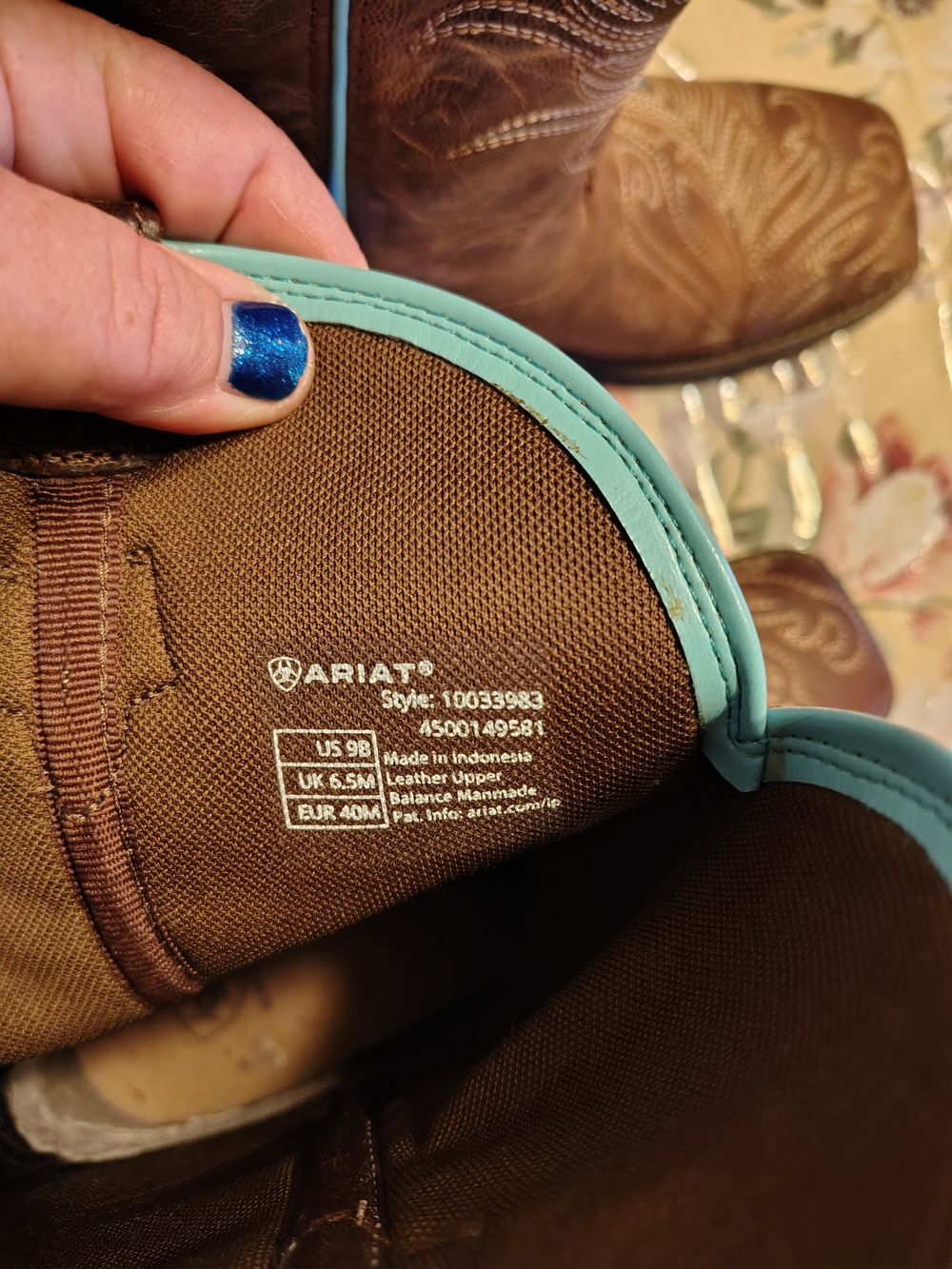 Brown Leather Western Boots with Turquoise Accents - Picture 7 of 10